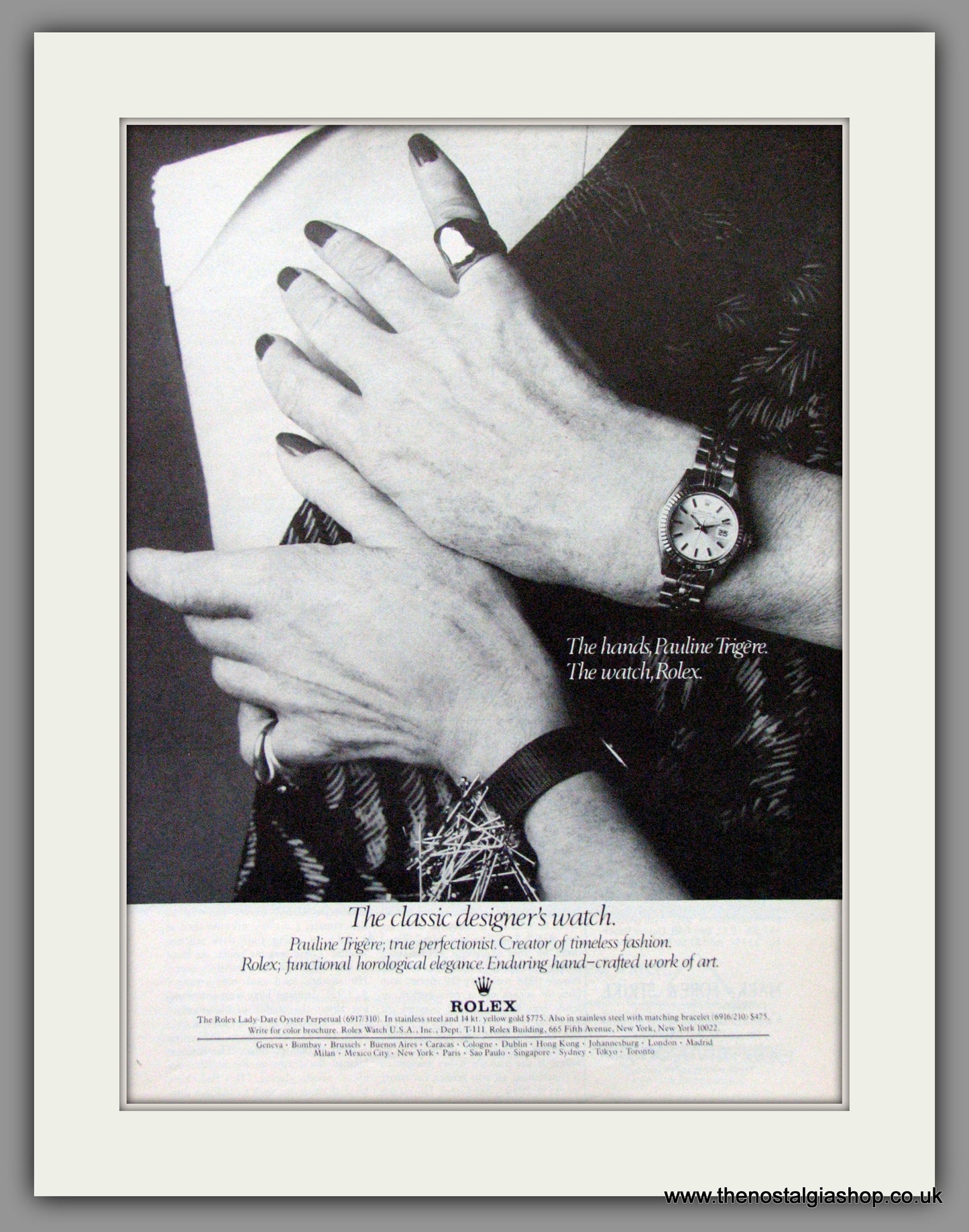 Rolex Watch with Pauline Trigere. Original American Advert 1977 (ref AD52978)