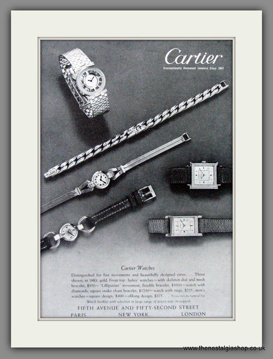 Cartier Watches. Original American Advert 1949 (ref AD52981)