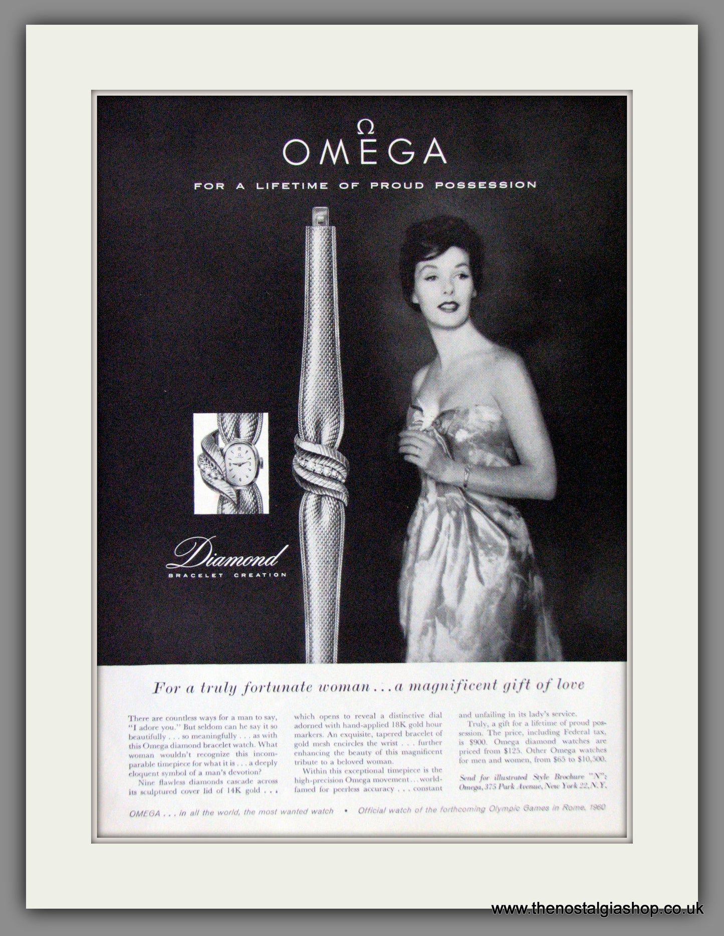 Omega Diamond Bracelet Watch. Original Advert 1959 (ref AD53398)