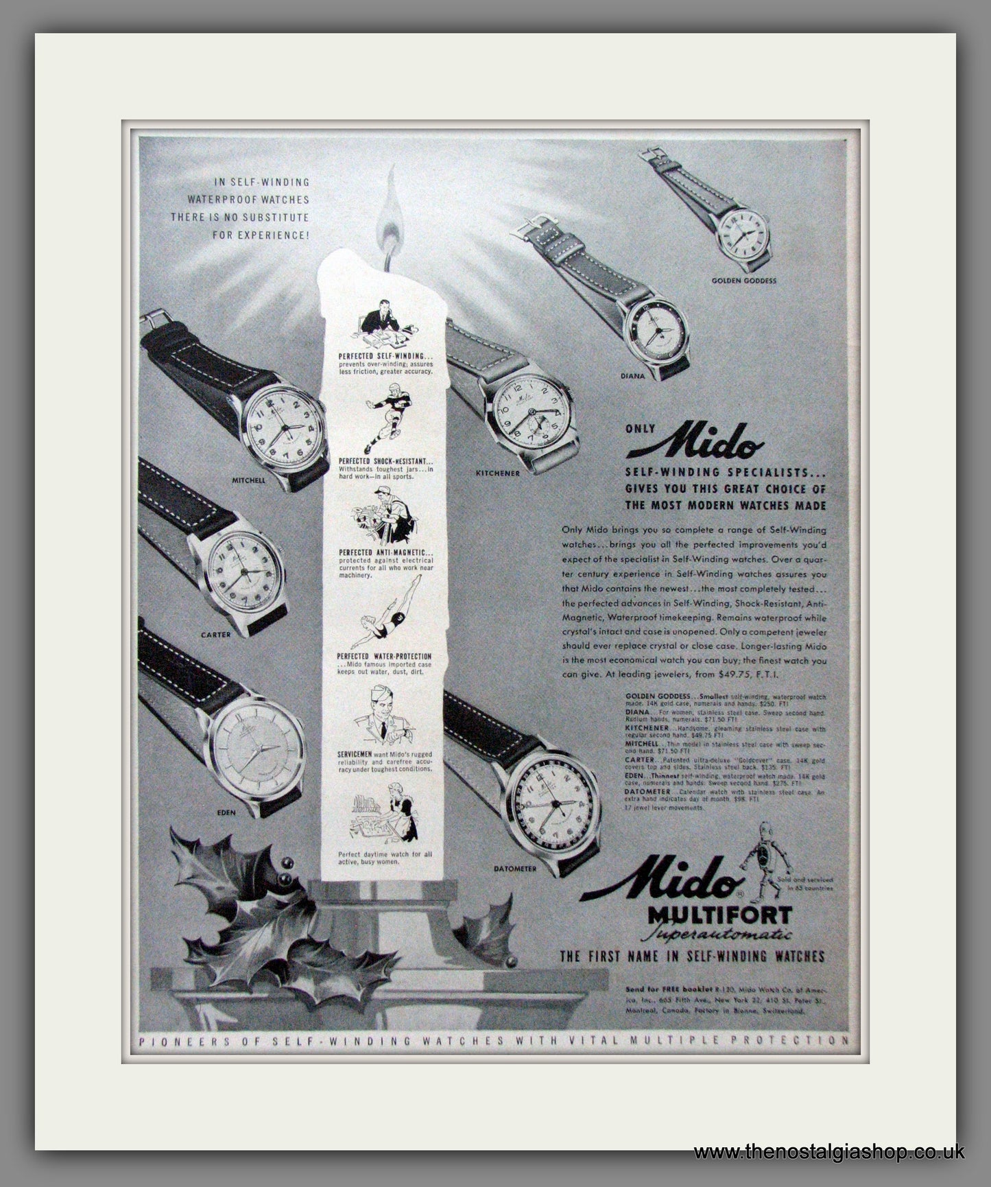 Mido. Self Winding Watches.  Original Advert 1950 (ref AD11474)