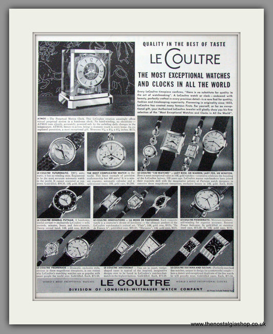 Le Coultre Watches. Longines.  Original Advert 1953 (ref AD11475)