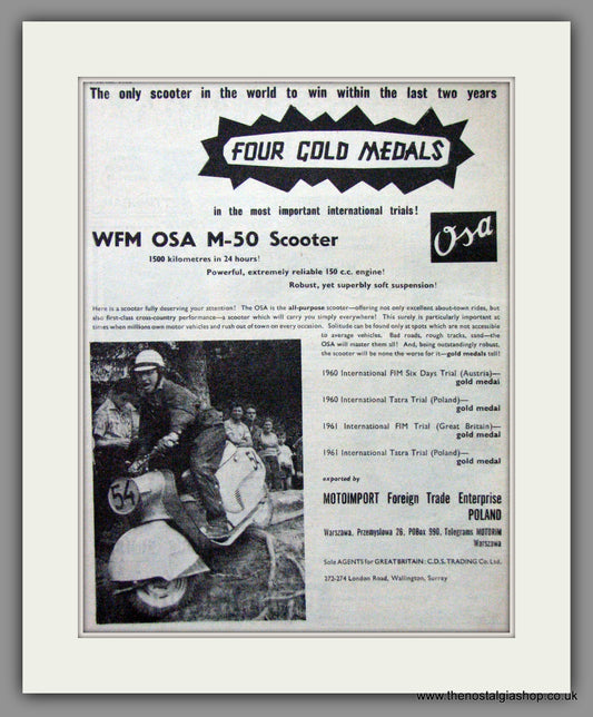 Osa M-50 Scooter. Original Advert 1962 (ref AD54236)