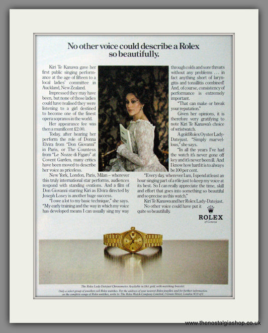 Rolex. Lady-Datejust. Kiri Te Kanawa. Original Advert 1983 (ref AD54356)