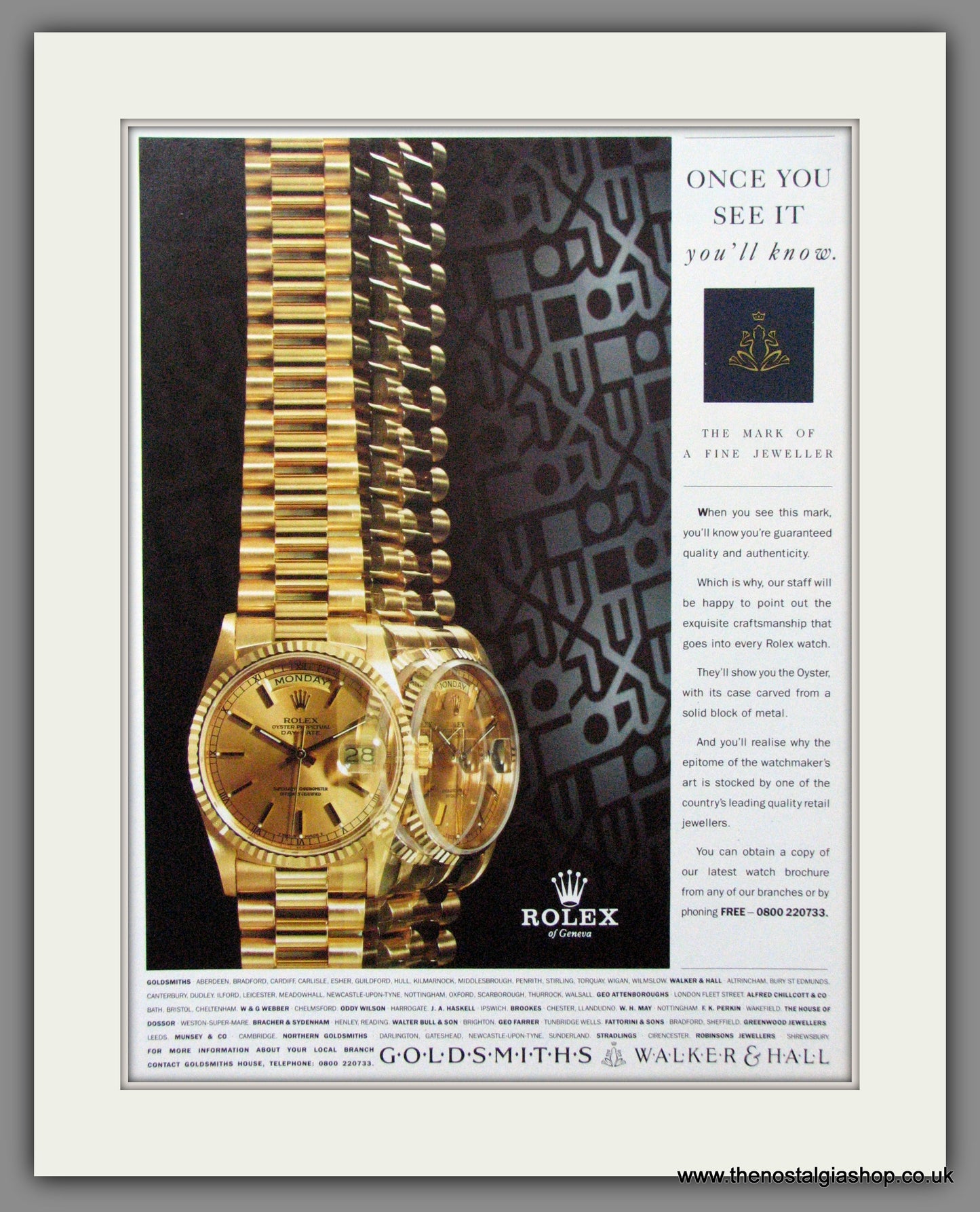 Rolex of Geneva. Original Advert 1988 (ref AD54396)