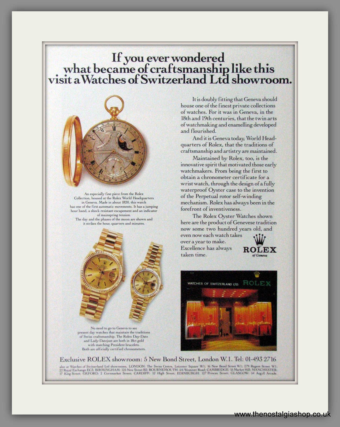 Rolex of Geneva . Original Advert 1986 (ref AD54462)