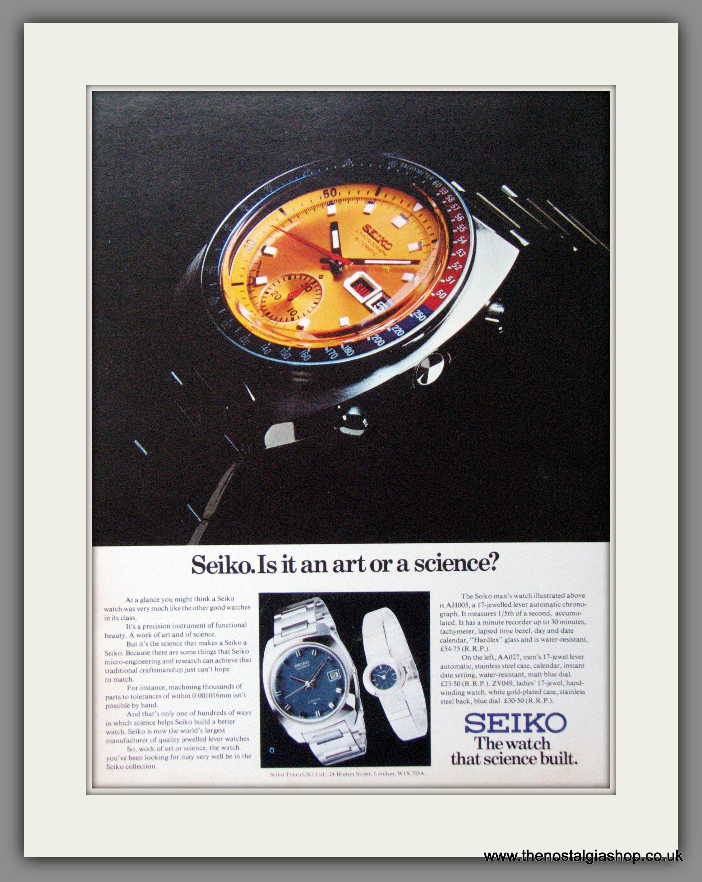 Seiko Watches. Art or Science. Original Advert 1972 ref AD54476