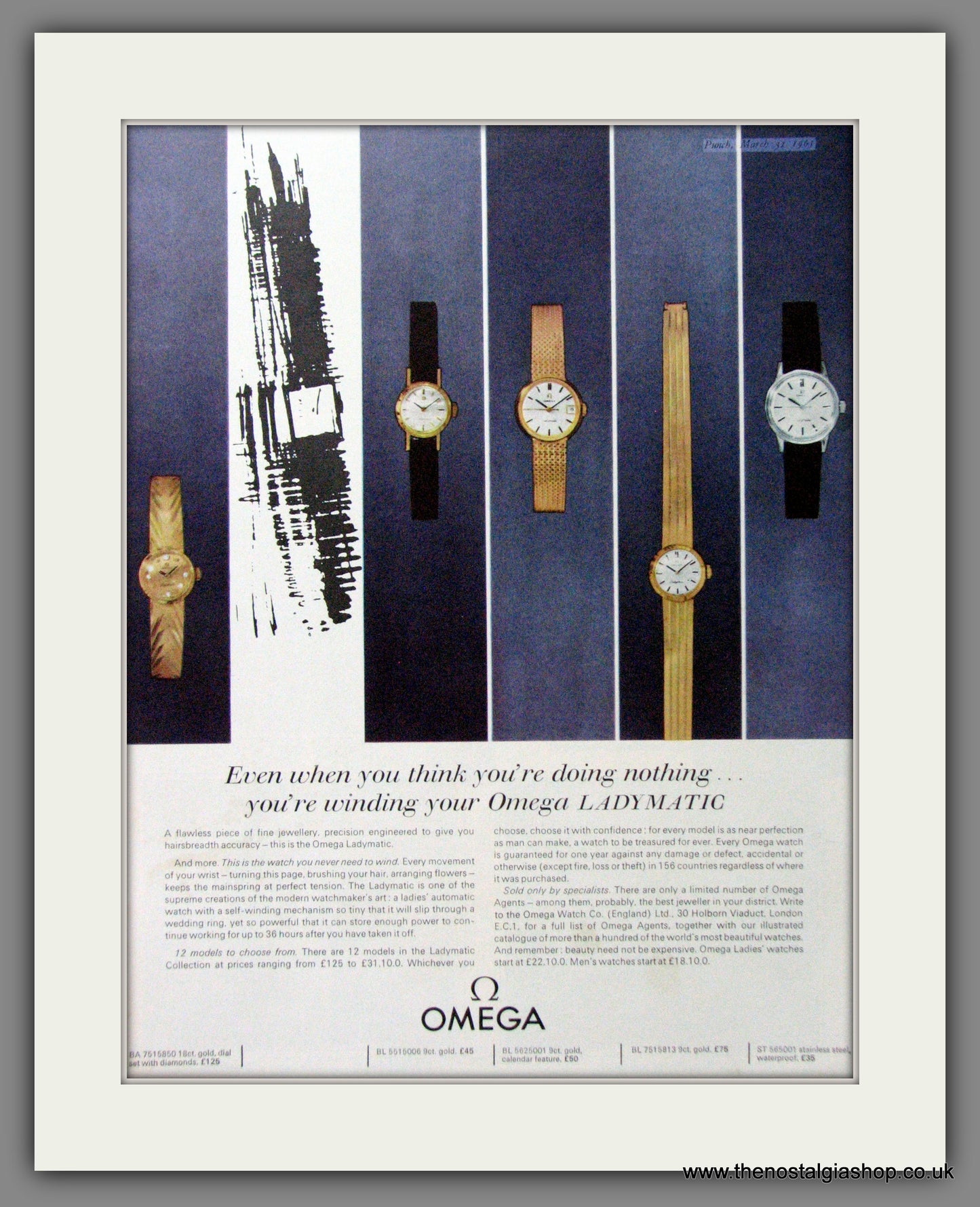 Omega Ladymatic Watch. Original Advert 1965 (ref AD54479)