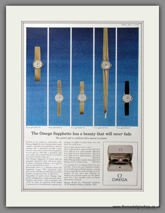 Omega Sapphette Watch. Original Advert 1964 (ref AD54483)