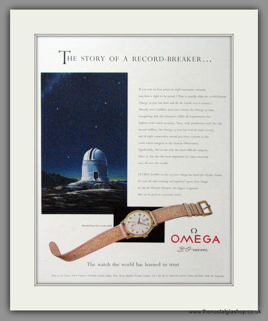 Omega 30mm Watch. Original Advert 1953 (ref AD54403)