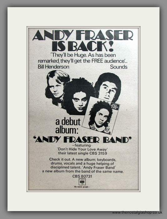 Andy Fraser Band. Debut Album. Original Advert 1975 (ref AD11499)