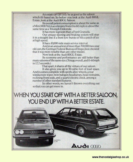 Audi 80GL And 80GL Estate Original Advert 1976 (ref AD6788)