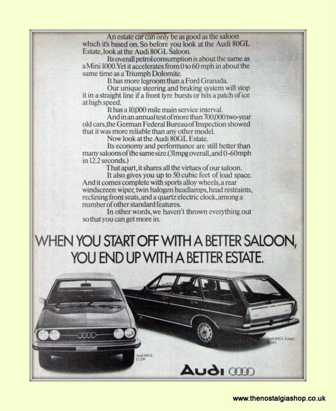 Copy of Audi 80GL And 80GL Estate Original Advert 1976 (ref AD6788)