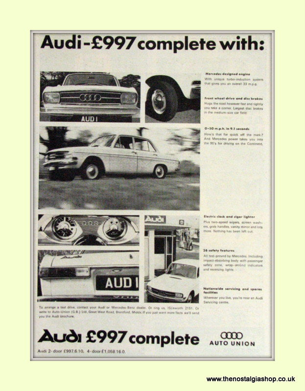 Audi Auto Union Vintage Advert 1967 (ref AD6953)