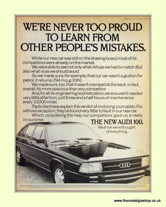 Audi 100 Vintage Original Advert 1978 (ref AD6974)