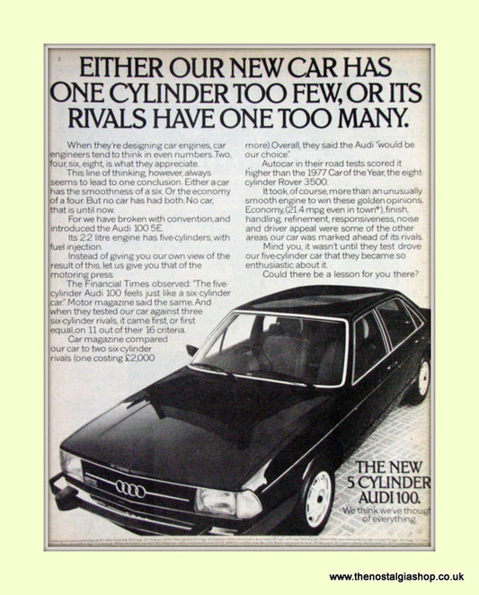 Audi 100 5 Cylinder Vintage Original Advert 1978 (ref AD6976)