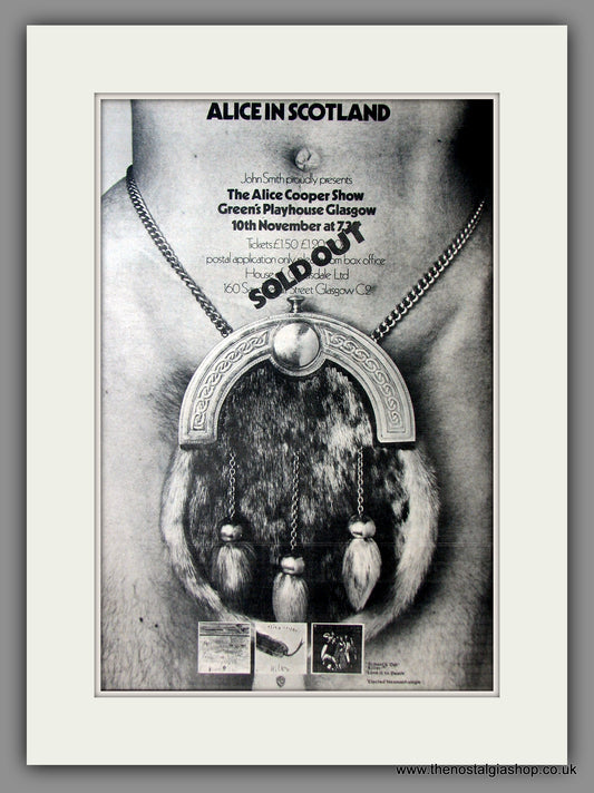 Alice Cooper. Alice In Scotland. Original Advert 1972 (ref AD11598)