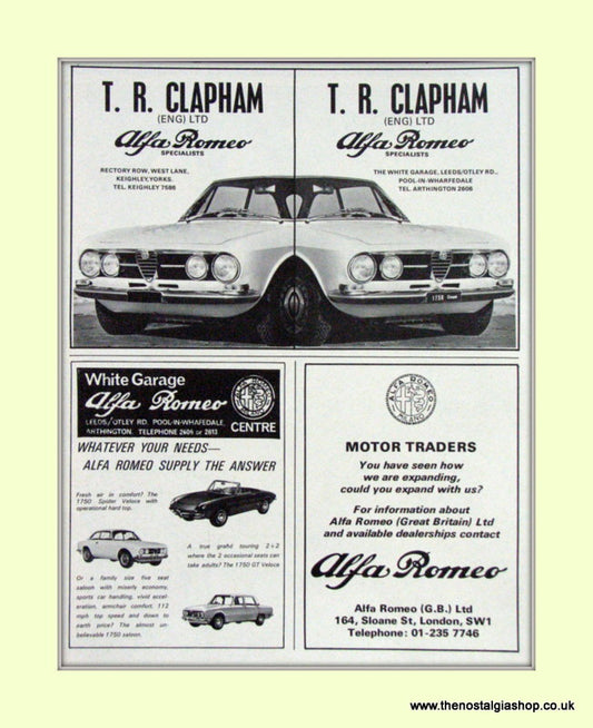 Alfa Romeo 1750 Coupe. T.R. Clapham. Dealership Original Advert 1968 (ref AD50002)