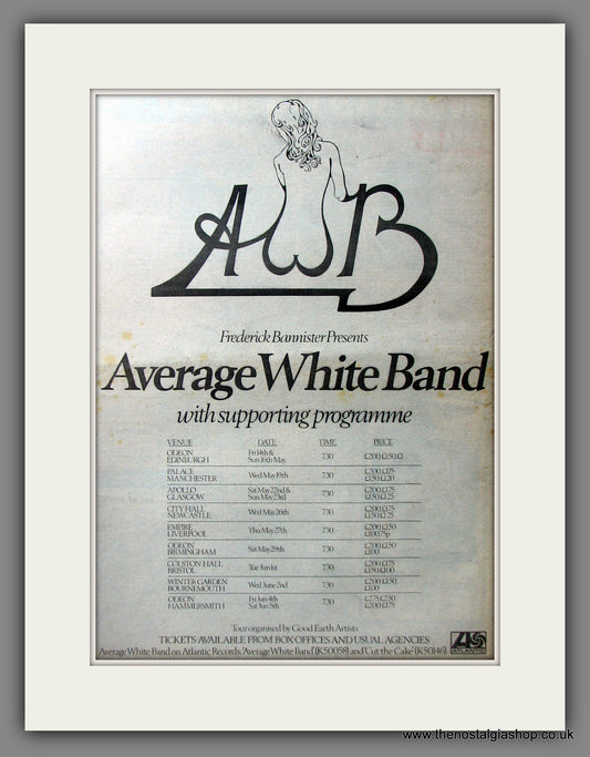 Average White Band, Venue Dates. Original Advert 1976 (ref AD11607)