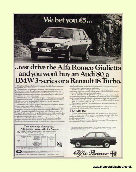 Alfa Romeo. Giulietta Original Advert 1981 (ref AD50021)