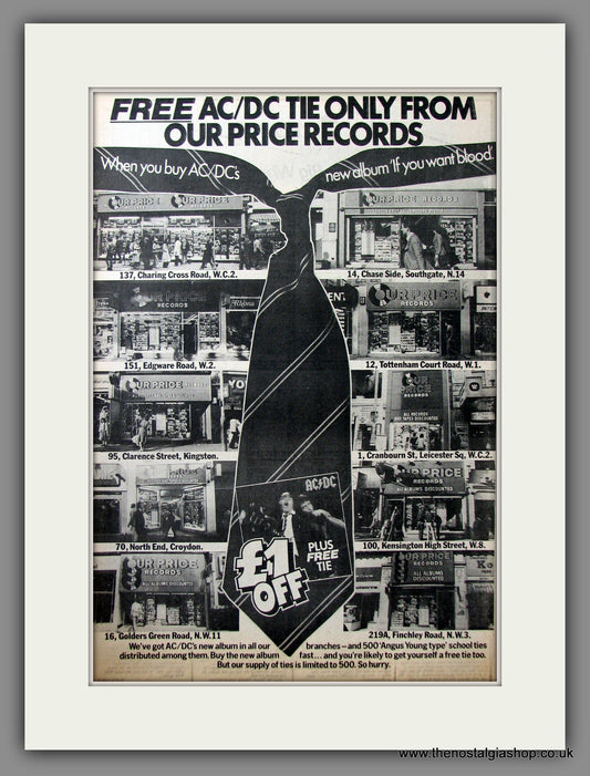 AC DC, If You Want Blood + Free Tie Offer. Original Advert 1978 (ref AD11629)