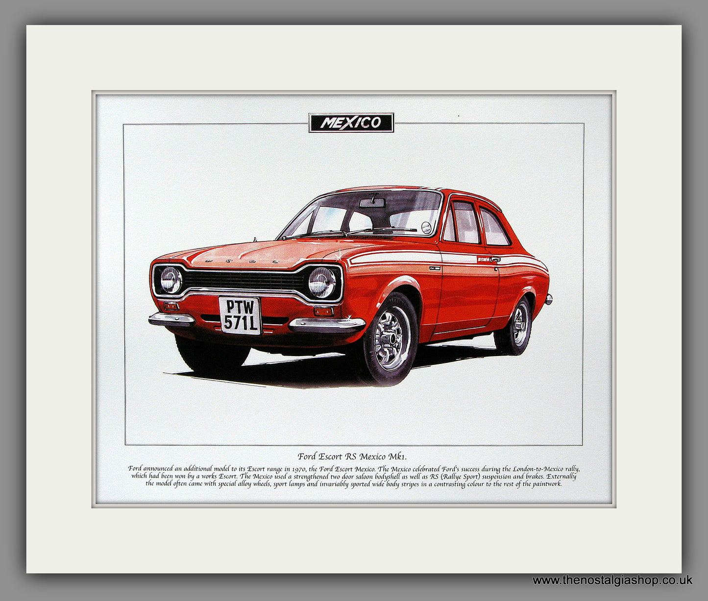 Ford Escort Mk I RS Mexico. Mounted Print.