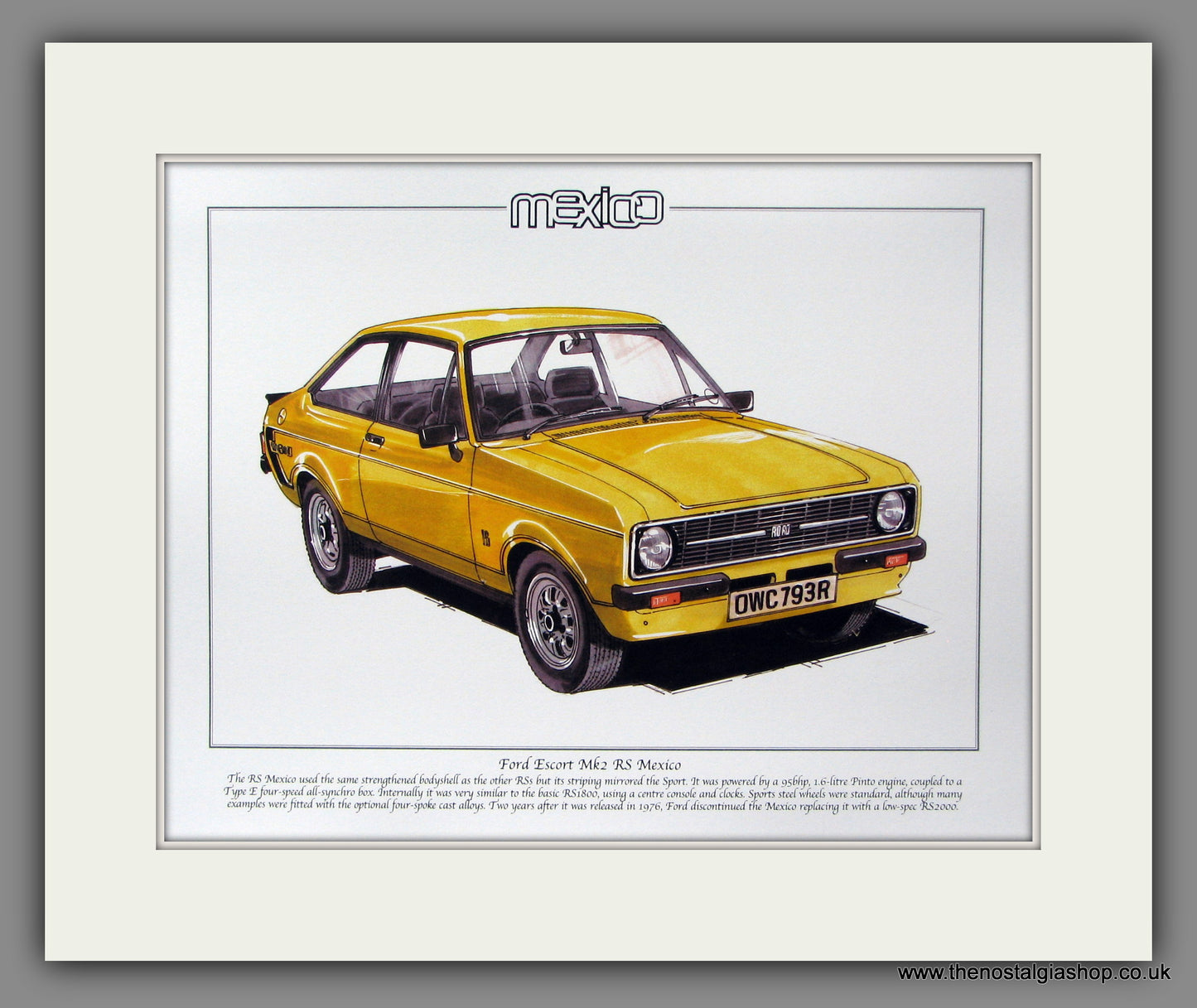 Ford Escort Mk II RS Mexico. Mounted Print.