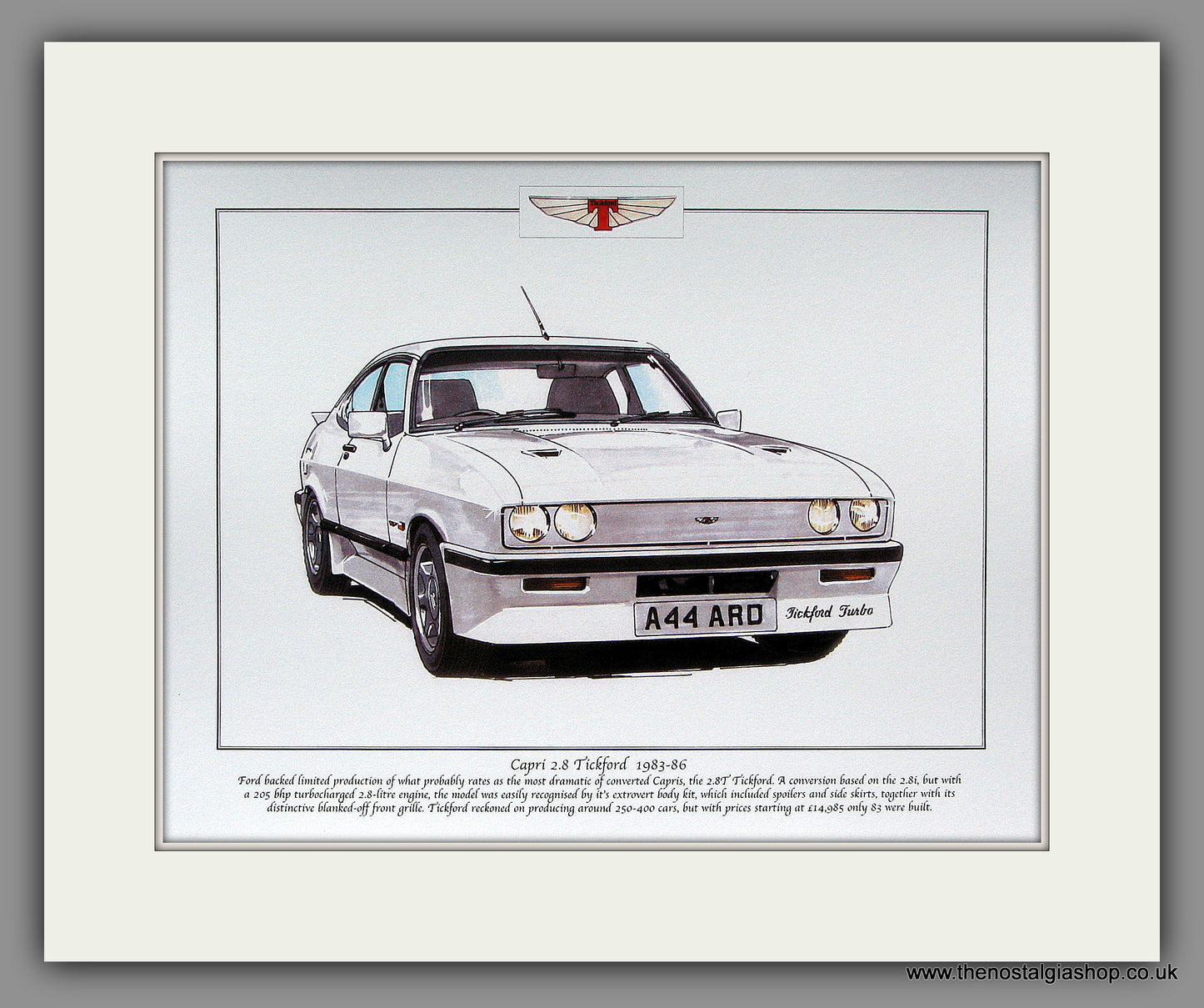 Ford Capri MkIII 2.8 Tickford. Mounted Print.