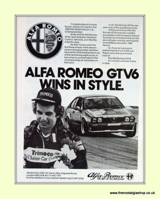 Alfa Romeo. GTV Andy Rouse, race winner. Original Advert 1983 (ref AD50090)