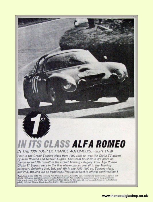 Alfa Romeo. Giulia TZ. Tour De France, race winner. Original Advert 1964 (ref AD50091)