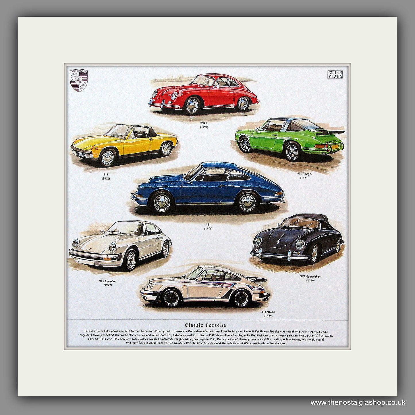 Porsche Classics. Mounted Print.