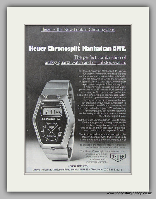 Heuer Chronosplit Manhatten GMT Watches.Original Advert 1978 (ref AD6834)