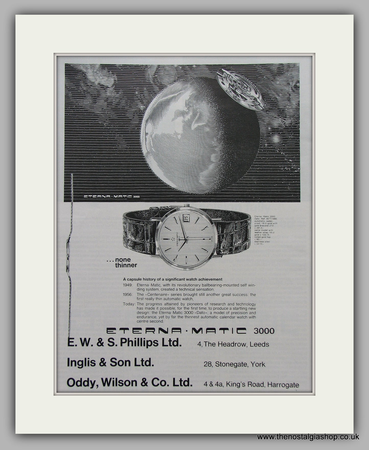 Eterna Matic 3000 Watches.Original Advert 1963 (ref AD6852)