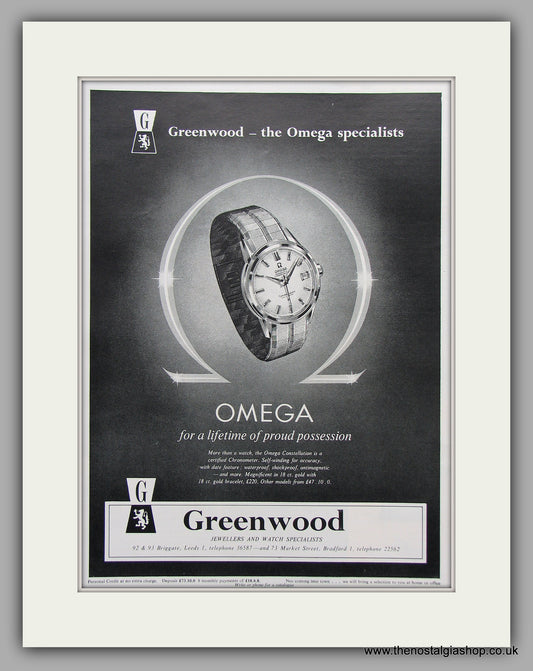 Omega Watches Greenwoods Leeds & Bradford .Original Advert 1962 (ref AD6854)