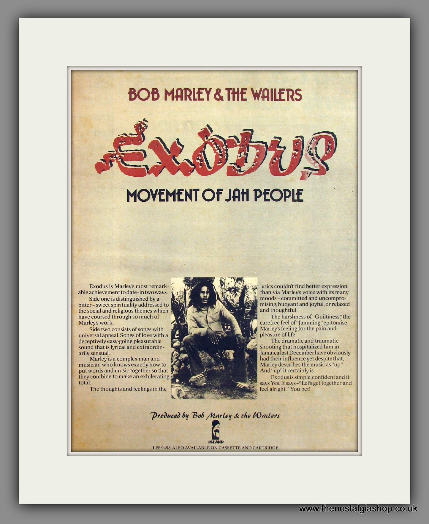 Bob Marley And The Wailers. Exodus. Original Advert 1977 (ref AD11760)