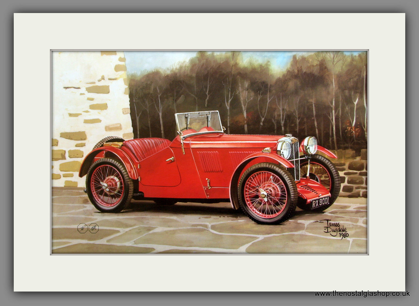 MG J2 Midget. Classic Large Car Print. Mounted.