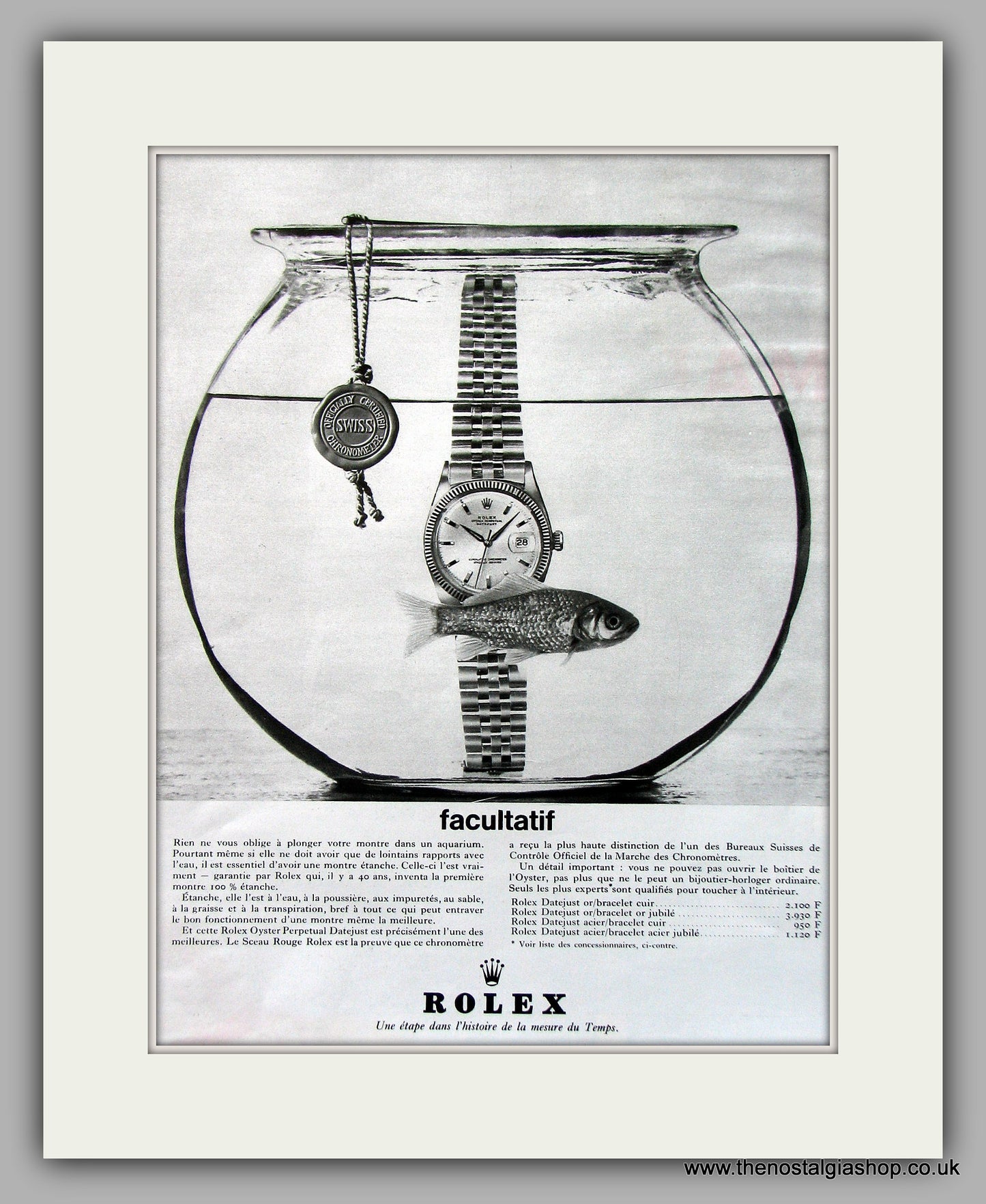 Rolex Chronometer Watch French Original Advert 1964 (ref AD6877)