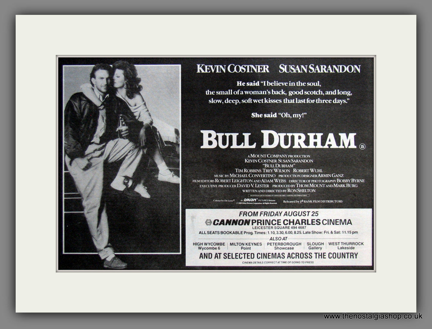 Bull Durham. 1989 Original Advert (ref AD54571)