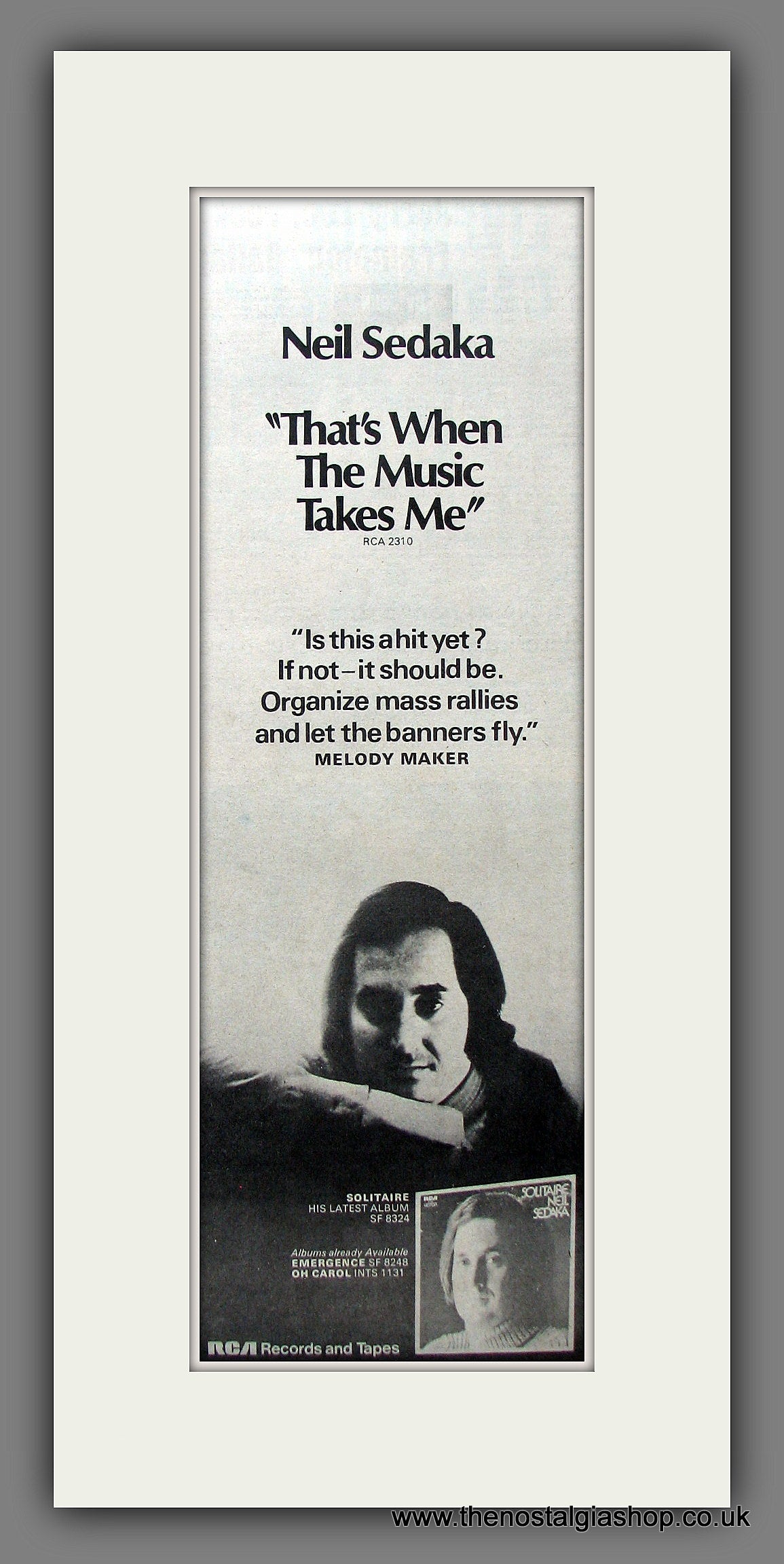 Neil Sedaka. That's When The Music Takes Me. Original Advert 1973 (ref AD200001)