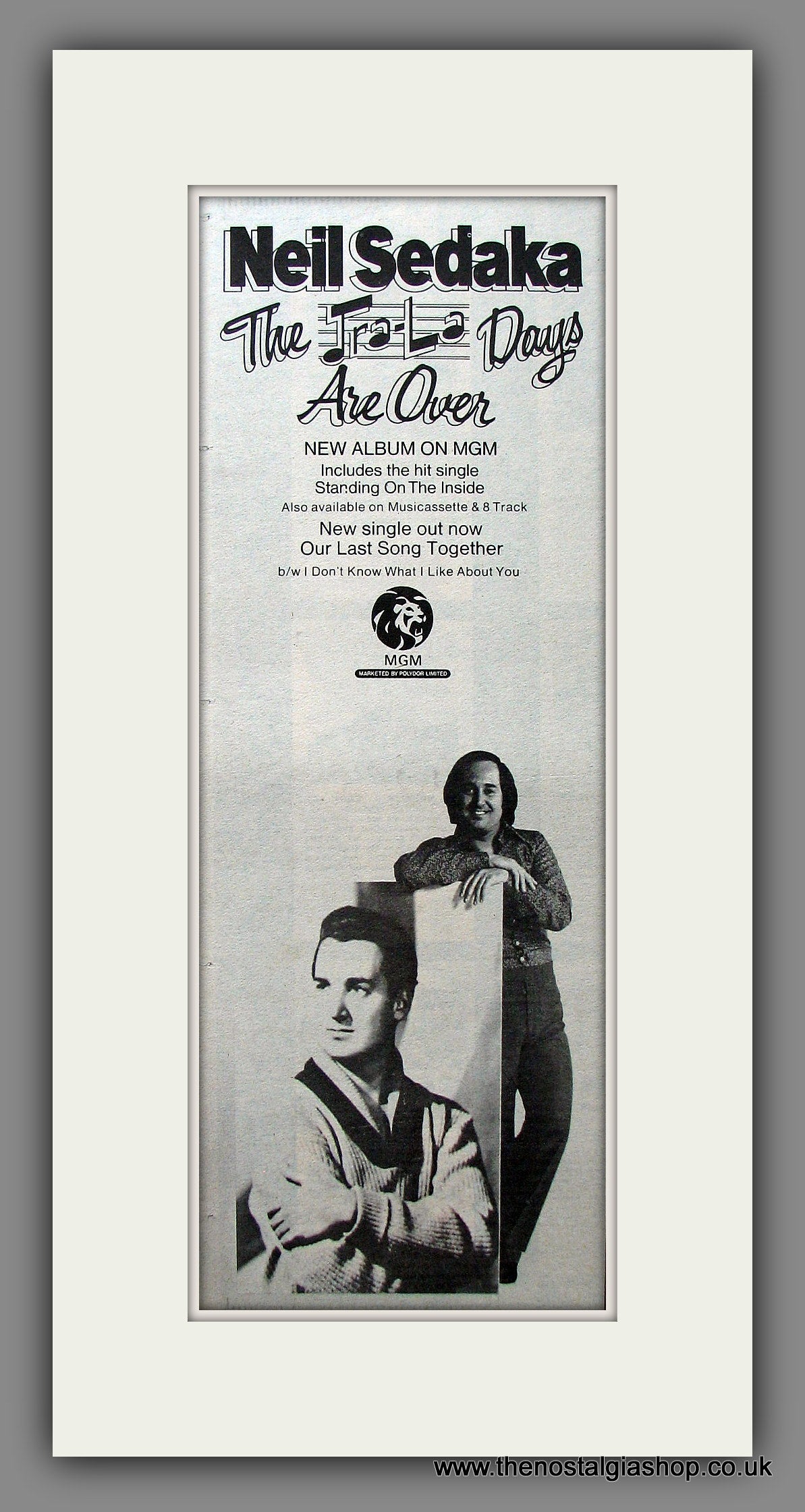 Neil Sedaka. The Tra-La Days Are Over. Original Advert 1973 (ref AD200003)