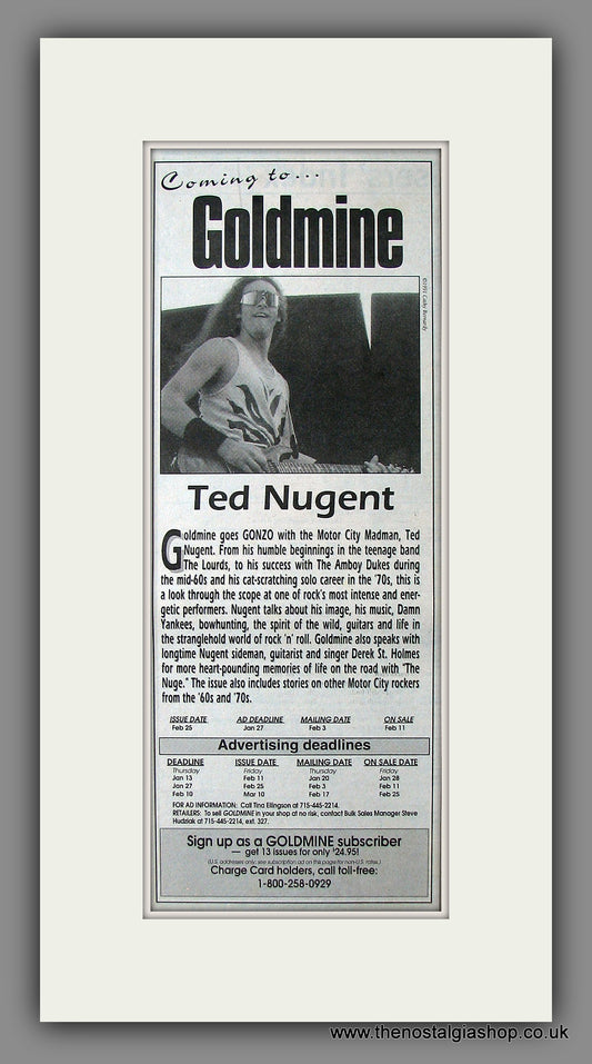 Ted Nugent. Coming to Goldmine. Original Advert 1991 (ref AD200005)