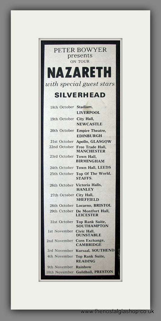 Nazareth. UK Tour with Silverhead. Original Advert 1973 (ref AD200012)