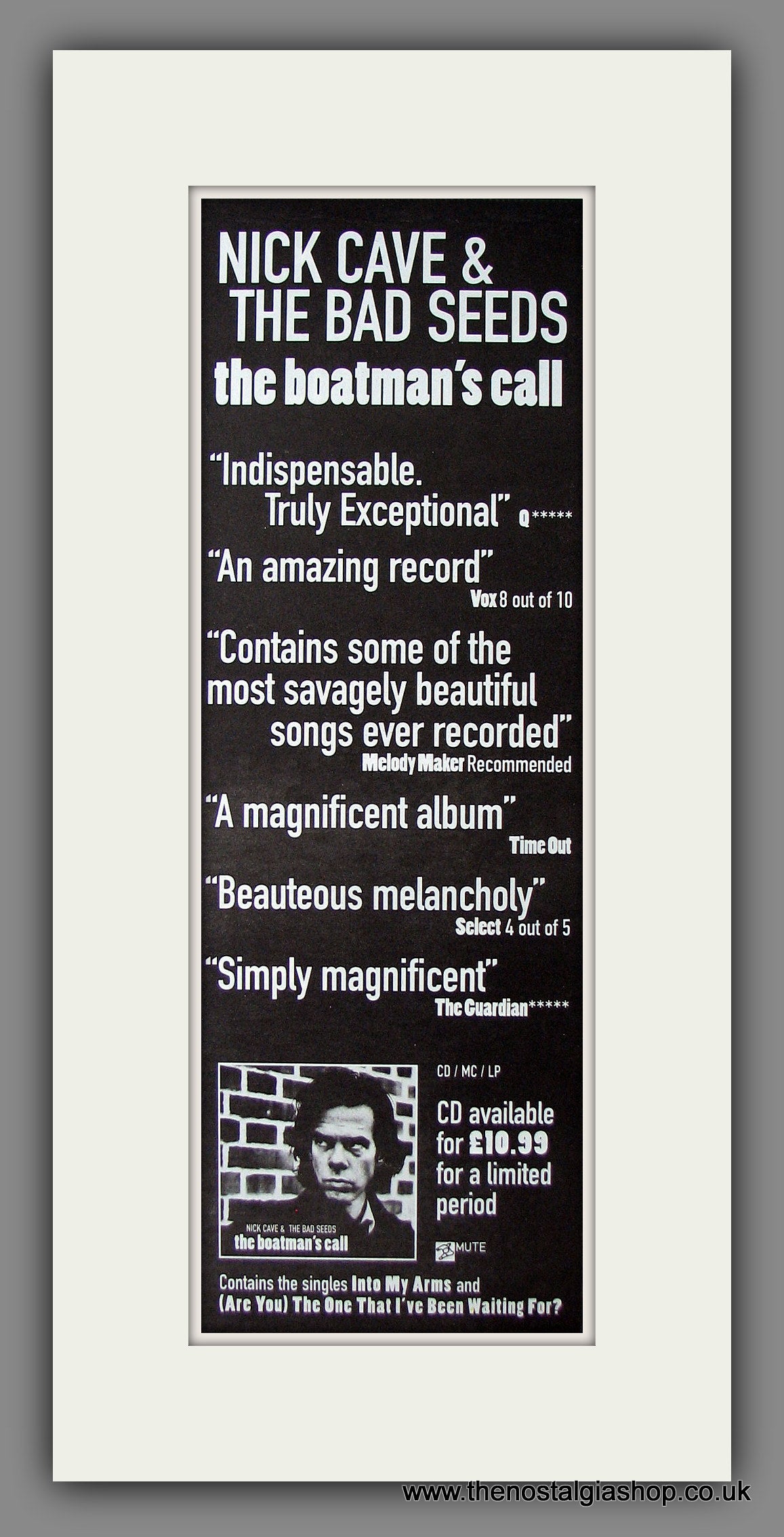 Nick Cave And The Bad Seeds. The Boatman's Call. Original Advert 1997 (ref AD200020)