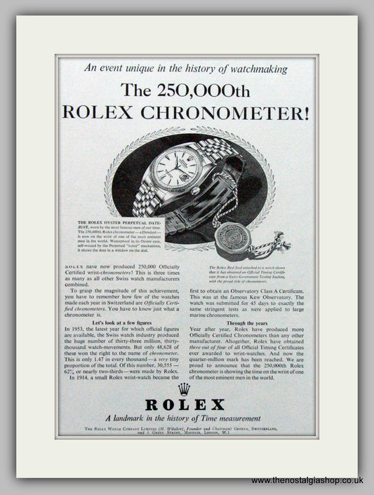 Rolex Chronometer Watch Original Advert 1956 (ref AD7003)