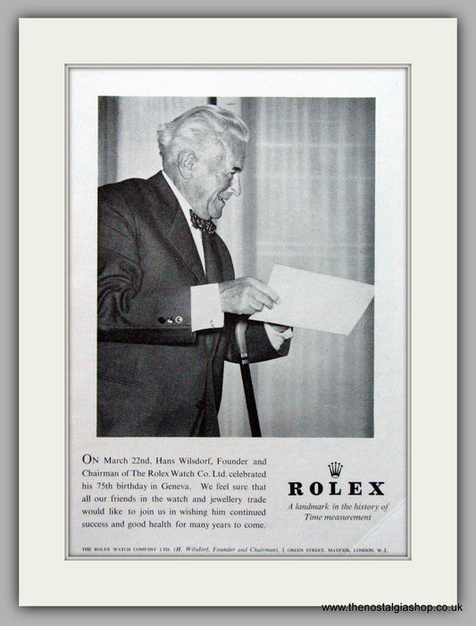 Rolex Watches Hans Wilsdorf  Original Advert 1956 (ref AD7008)