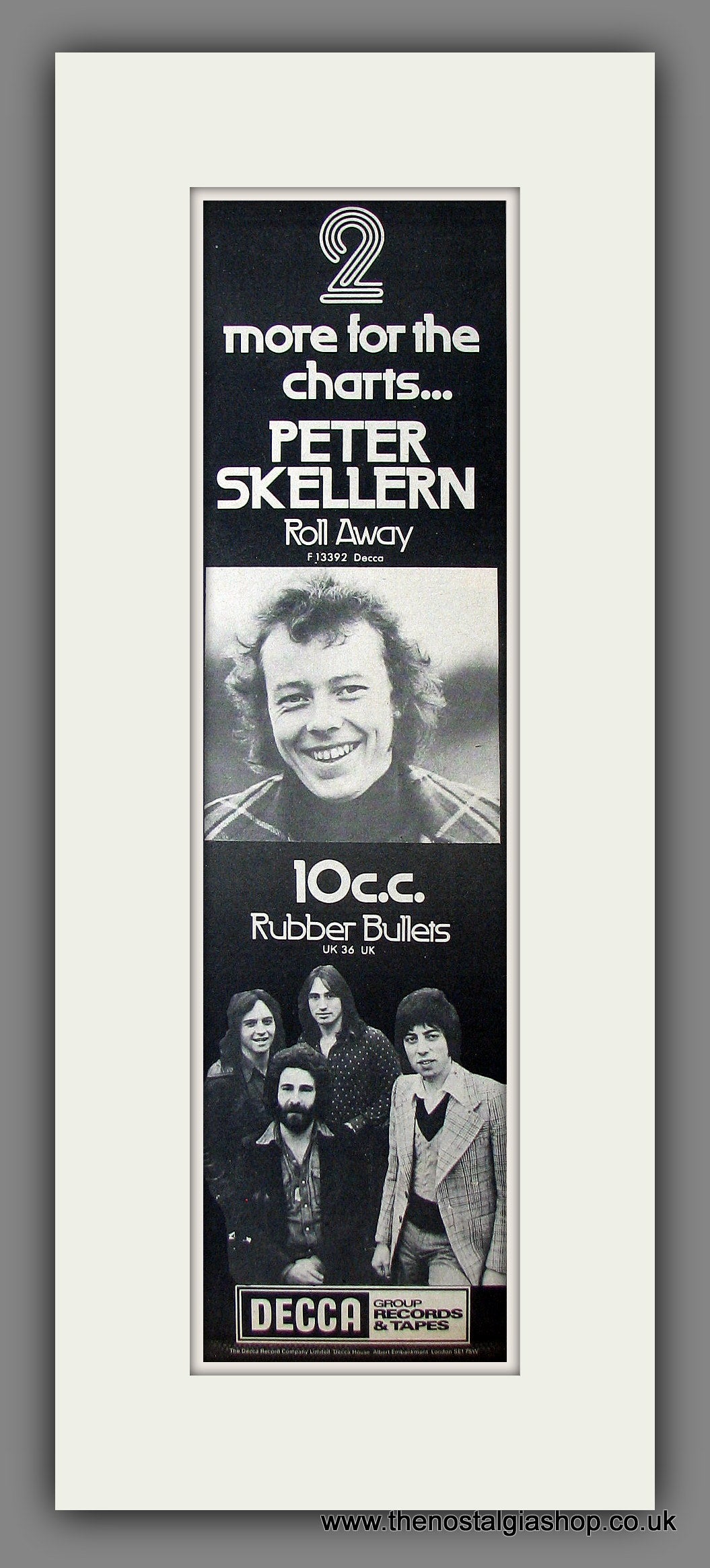 Peter Skellern. Roll Away. 10c.c. Rubber Bullets. Original Advert 1973 (ref AD200065)