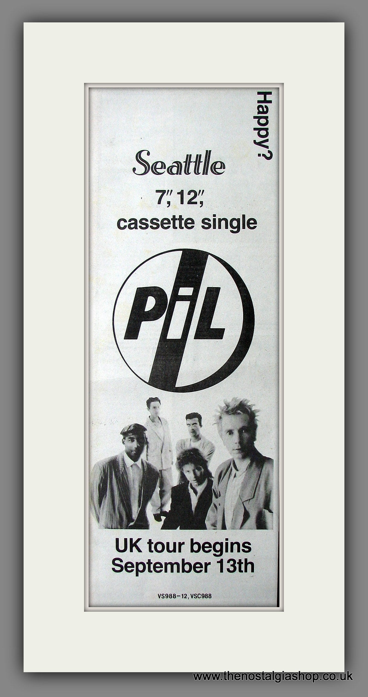 Public Image Limited. Seattle. Original Advert 1987 (ref AD200067)