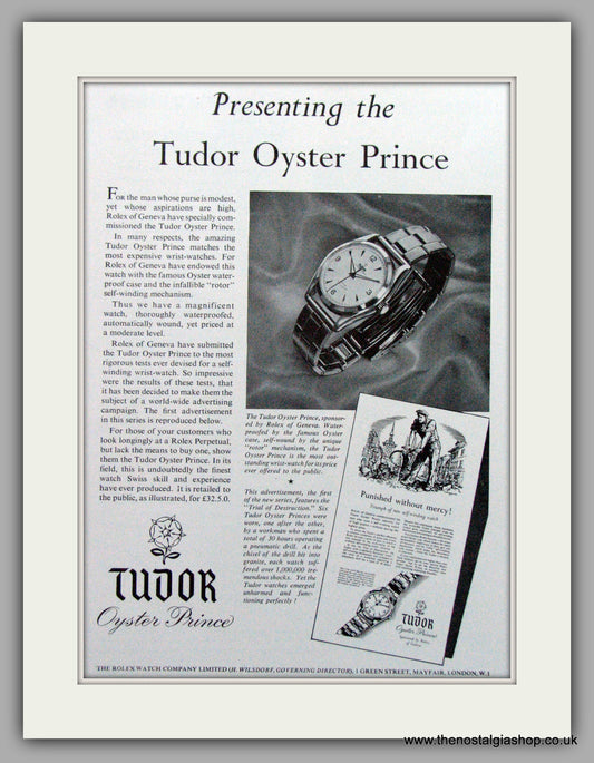 Rolex Tudor Oyster Prince Watches Original Advert 1954 (ref AD7017)