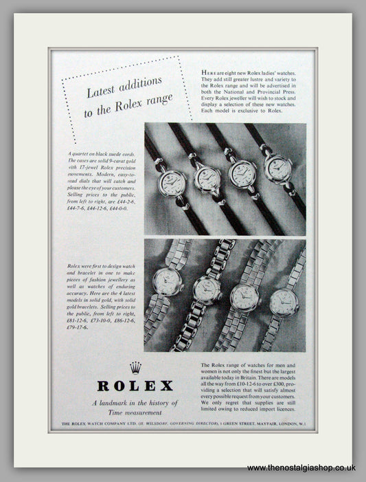 Rolex Watches. Original Advert 1955 (ref AD7020)