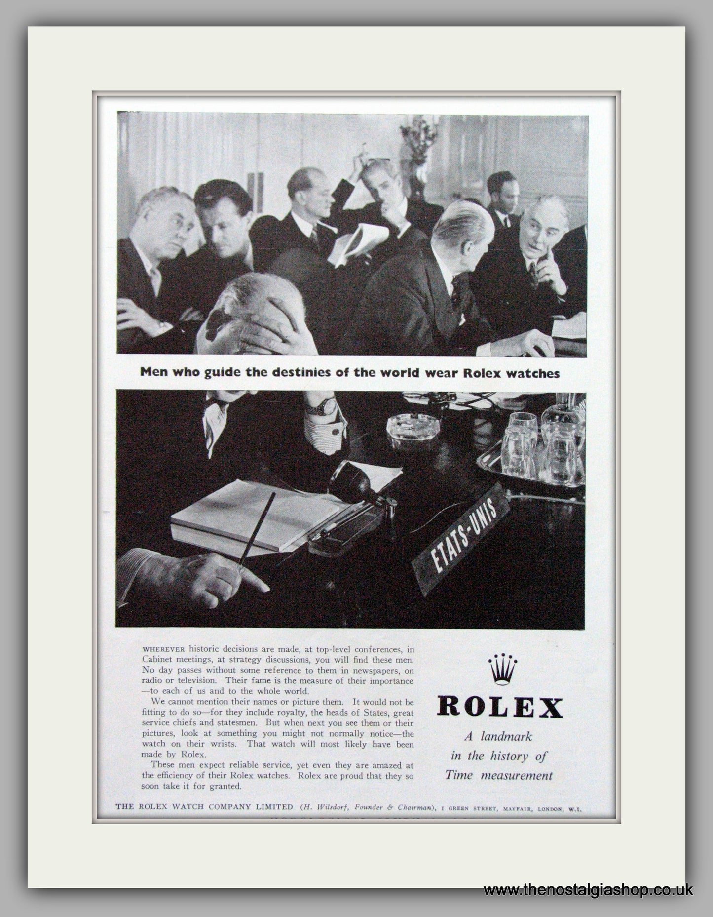 Rolex Watch Original Advert 1957 (ref AD7022)