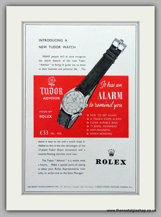 Rolex Tudor Advisor Watch Original Advert 1958 (ref AD7023)